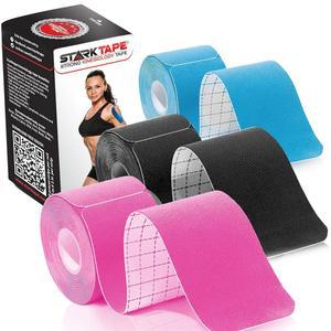 [미국배송] 스타크테이프 키네시올로지 테이프 애슬레틱 프로 스포츠 - 근육 지지 발목 손목 무릎 달리기 테니스 수영을 위한 롤 3개 프리컷 스트립 60개 라텍스 프리. 며칠 동안 안전하게 유지됩니다