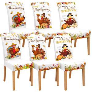 추수감사절 단풍나무 의자 커버 가을 빈티지 다이닝 슬립커버 시트 호박 튀르키예 스트레치 탈착식 세척 가능한 파티 주방 농가용 식사 보호대 6개