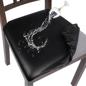 식당 의자용 방수 가죽 시트 커버 4팩 스트레치 의자 주방 보호대(블랙)