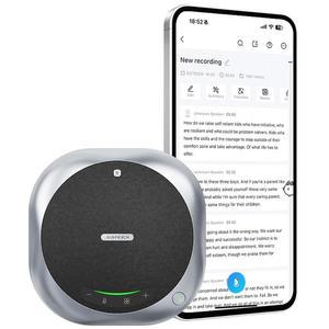 AI 노이즈 감소 전사 기능이 있는 AISPEECH 블루투스 컨퍼런스 스피커폰 M6 마이크, 팀 줌 홈 오피스용 360 전방위 음성 픽업 USB 스피커, 블랙