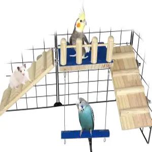 FidRunest 새 장난감 그네와 사다리가 있는 앵무새 농어 플랫폼 거친 표면을 갈은 발 나무 등반 운동