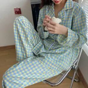 여성 데일리 봄 여름 편한 체크 잠옷 파자마 세트 홈웨어 수면 커플 겨울 바지 수면바지