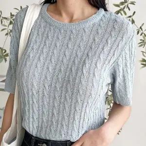 여성 여자 니트 반팔 티 티셔츠 라운드 컬러 기본 베이직 데일리 캐주얼 레이어드 봄 여름 일상 데이트 심