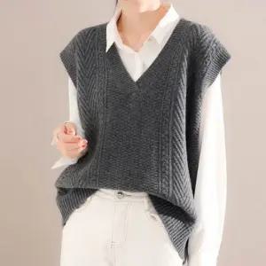 심플 스타일 여성 레이어드 루즈핏 니트조끼