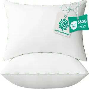 던지기 베개 삽입물(2팩 12 x 20인치 흰색) - 저자극성 100 버진 섬유 요추 폼 마이크로파이버 침대 및