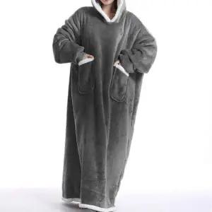 여자잠옷세트 극세사 양털 안감 여성 오버핏 롱 후드 원피스 잠옷