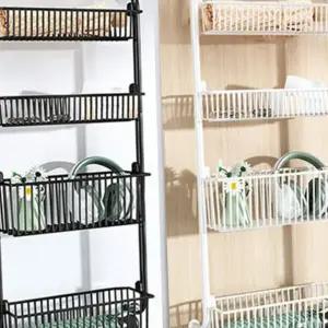 L08 4단 선반 철제 문걸이 바구니 정리함 고리형 선반