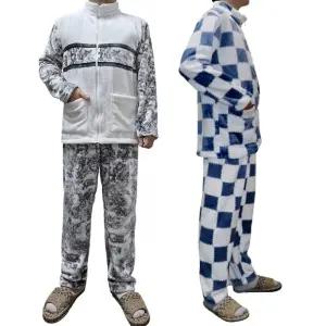 260g 겨울 수면잠옷 세트 지퍼형 밍크 홈웨어 극세사 남자 수면바지