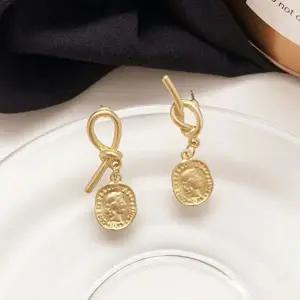 [셀러에이드]코인 드롭 귀걸이 매트 메달 펜던트 은침