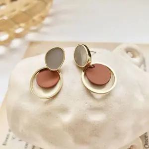 [셀러에이드]더블 레이어트 투톤귀걸이 은침 드롭 귀걸이 라운드