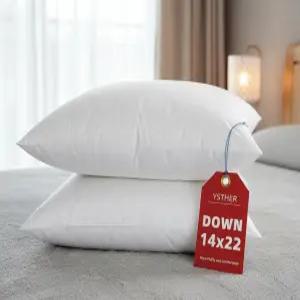 YSTHER 다운 페더 던지기 베개 침대 장식용 소파 소프트 2종 세트 14x22 삽입 - 실내 화이트 코튼 여행용