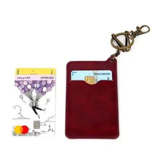 슬림 열쇠고리 가죽 카드 지갑 레드 양면지갑 빈티지