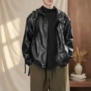 남성 오버사이즈 인조가죽 빈티지 라이더 자켓