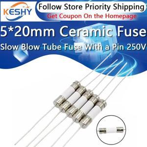 10개입 5x20mm 세라믹 퓨즈 슬로우 블로우 튜브 핀 포함 250V 0.5A 1A 2A 3A 4A 5A 6A 7A 8A