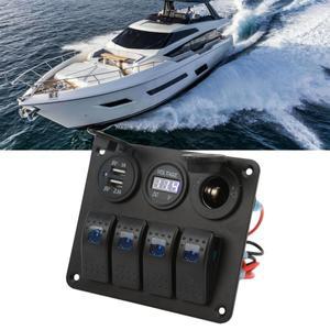 LED 로커 스위치 패널 회로 차단기 보트 트럭 RV 요트용 USB 전원 어댑터 전압계 4 갱