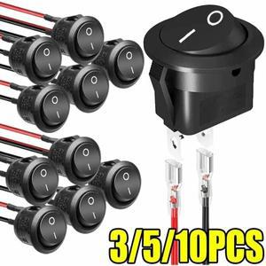 원형사각형 헤드 로커 스위치 ONOFF SPST 2핀 토글 와이어 포함 DC12V-24V 자동차 보트 RV용 전기