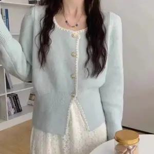 로즈 봄 니트 봄 가디건 스퀘어넥 버튼 여자가디건 긴팔