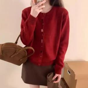 ( )여성 라운드 넥 봄 가을 꽃 자수 니트 가디건 레드 여자 봄가디건 꽃자수 꽃가디건