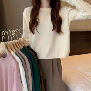 여성 라운드넥 크롭 니트탑 얇은 무지 봄 가을 봄니트 코디 봄코디 니트룩 66 55