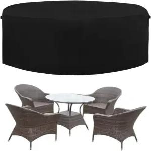 편안한 600D 헤비 듀티 라운드 파티오 가구 세트 커버 방수 야외 테이블 및 의자 (62 DIAx 28 H 블랙)