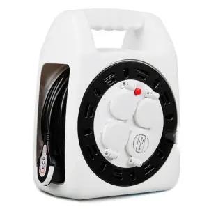 ( )러그 캠핑릴선 손잡이 케이블박스 멀티탭 캡형 3구 USB 2포트 20M 화이트블랙 캠핑 코드릴