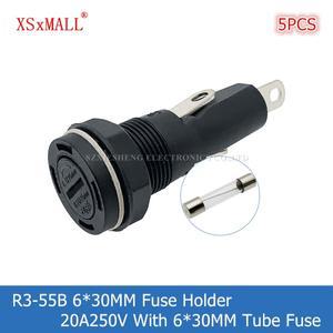 5PCS R3-55B 6x30MM 퓨즈 홀더 20A250V 패널 장착 고온 저항 튜브 포함