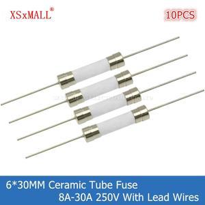 10개 6x30MM 고속 블로우 세라믹 튜브 퓨즈리드선 포함 8A 10A 12A 15A 20A 25A 30A 250V