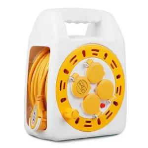 ( )러그 캠핑릴선 손잡이 케이블박스 멀티탭 캡형 3구 USB 2포트 20M 화이트옐로우 캠핑 코드릴