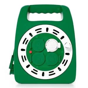 ( )러그 캠핑릴선 손잡이 케이블박스 멀티탭 캡형 3구 USB 2포트 20M 그린화이트 캠핑 코드릴