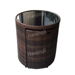 테이블 테라스 라탄 원형 카페 세트 야외 조합 3피스 의자 타원형 우드색