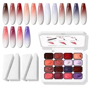 Karroy 스펀지 팟 젤 네일 폴리쉬 팔레트 16색 블렌딩 옴브레 패팅 그라데이션 아트 논와이프 UV/LED 경화
