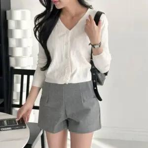 패션스타일 세미크롭 브이 가디건 왕골지