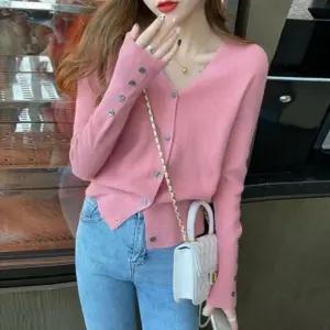 패션스타일 단추 가디건 니트 브이 장식