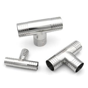 304 위생 스테인리스 스틸 티 3방향 호스 바브 OD19 25 32 38 45 51mm 파이프 피팅 커넥터 내부 외부 광택