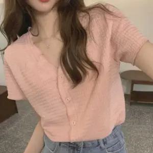 여자 반팔 가디건 브이넥 버튼 크롭 카디건 출근룩 코디 여름