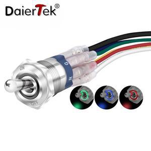 DaierTek-자동차 토글 스위치 ON OFF 래칭 RGB 트리플 LED SPST IP67 방수 로커 12V 24V 16MM 해양 보트용