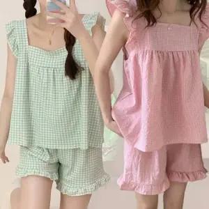 바스락 여자 여름 프릴 잠옷세트 위아래 한벌 홈웨어 룩