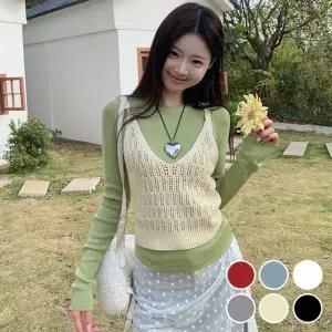 레이어드 여성 니트 조끼 브이넥 니트 조끼 여름 베스트