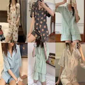 셔츠 단추 반팔 파자마 반바지 세트 여름 잠옷 홈웨어 곰돌이 인견 레이온 귀여운 커플