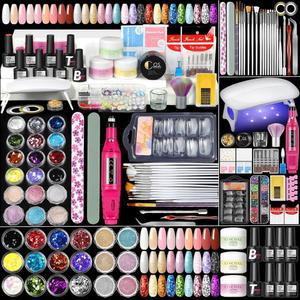 초보자용 릴 네일 키트 에브리씽 프로페셔널 3pc 파우더 6pc 젤 폴리시 18pc 글리터 장식 세트 팁 라이트 발렌타인 데이 선물