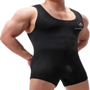 WMIERFI 남성 레슬링 싱글레 애슬레틱 레오타드 원피스 스포츠 바디수트 체육복 액티브 속옷