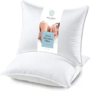 수면용 화이트 클래식 침대 베개 2팩 킹사이즈 사이드 침구 세트 다운 얼터너티브 럭셔리 호텔 소프트