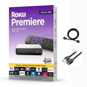 Roku 3920RW-SW 프리미어 - 4K/HDR 스트리밍 미디어 플레이어 프리미엄 고속 HDMI 케이블 및 간단한 리모컨