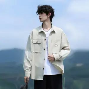 키체샵 남성용 캐주얼 빈티지 춘추 셔츠 와펜 솔리드 HO3