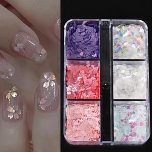 6그리드 사쿠라 꽃 꽃잎 칩 네일 장식 조각 벚꽃 반짝이 스티커 봄 일본 홀로그램 플레이크 SAS128