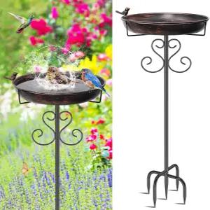 야외용 ODSNANIE 메탈 버드 배스 40인치 높이의 빈티지 프리스탠딩 볼 동상 야외 정원 파티오 야드 잔디