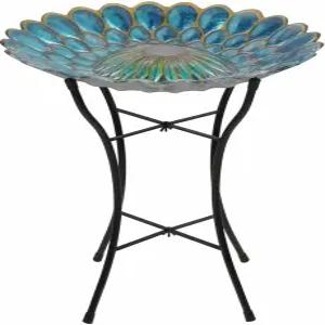 야외 파티오 가든 뒷마당 데크를 위한 LED 조명이 있는 피크탑 핸드페인팅 모자이크 퓨전 유리 태양광 조류