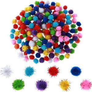 마보르 200개 글리터 폼 볼 0.59인치 멀티컬러 모듬 스파클 예술 공예용 플러피 공예 폼폼 DIY 장식용