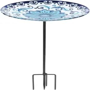 맘탑 유리 조류 목욕 정원 야외 잔디밭용 금속 말뚝이 달린 사육기 파란색