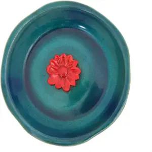 벌새탕 야외 정원 빈티지 야드를 위한 토파돈 버드배스 세라믹 그릇 장식 빨간 꽃이 있는 파란색